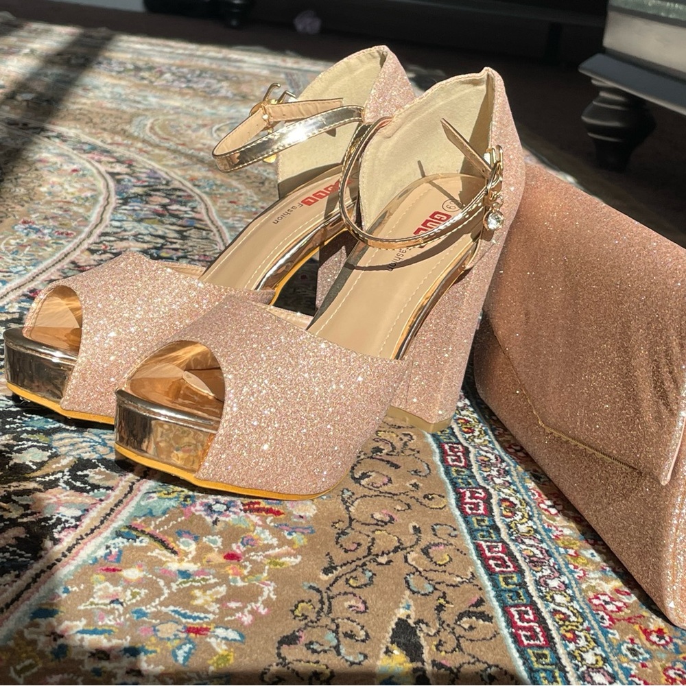 Glittery heels with matching purse